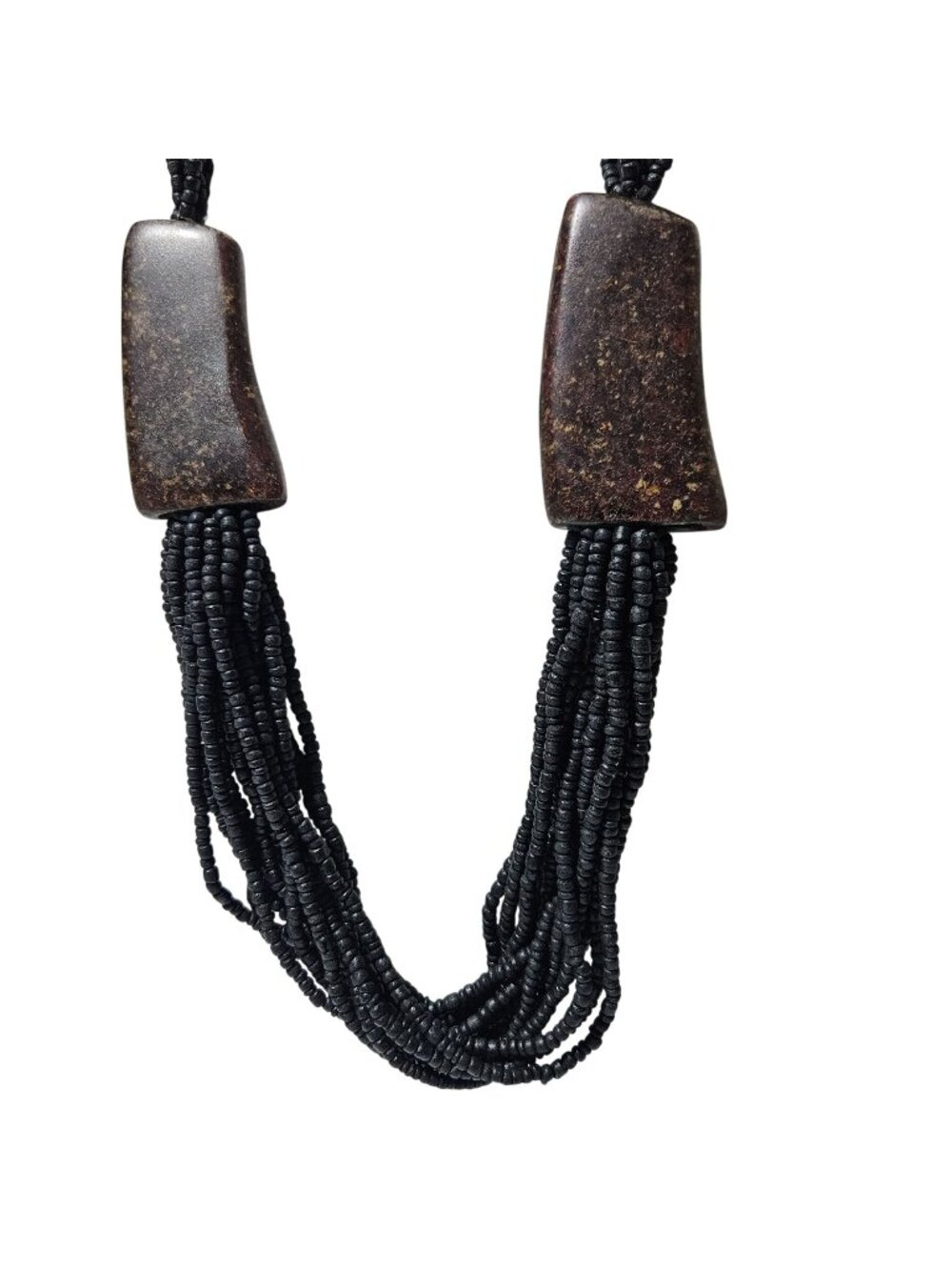 Handcrafted Chunky Beaded Necklace Brown Stone Accents Multi Strand Statement